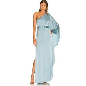 NWT Michael Costello Serena Gown in Dusty Teal Blue Med *flaw